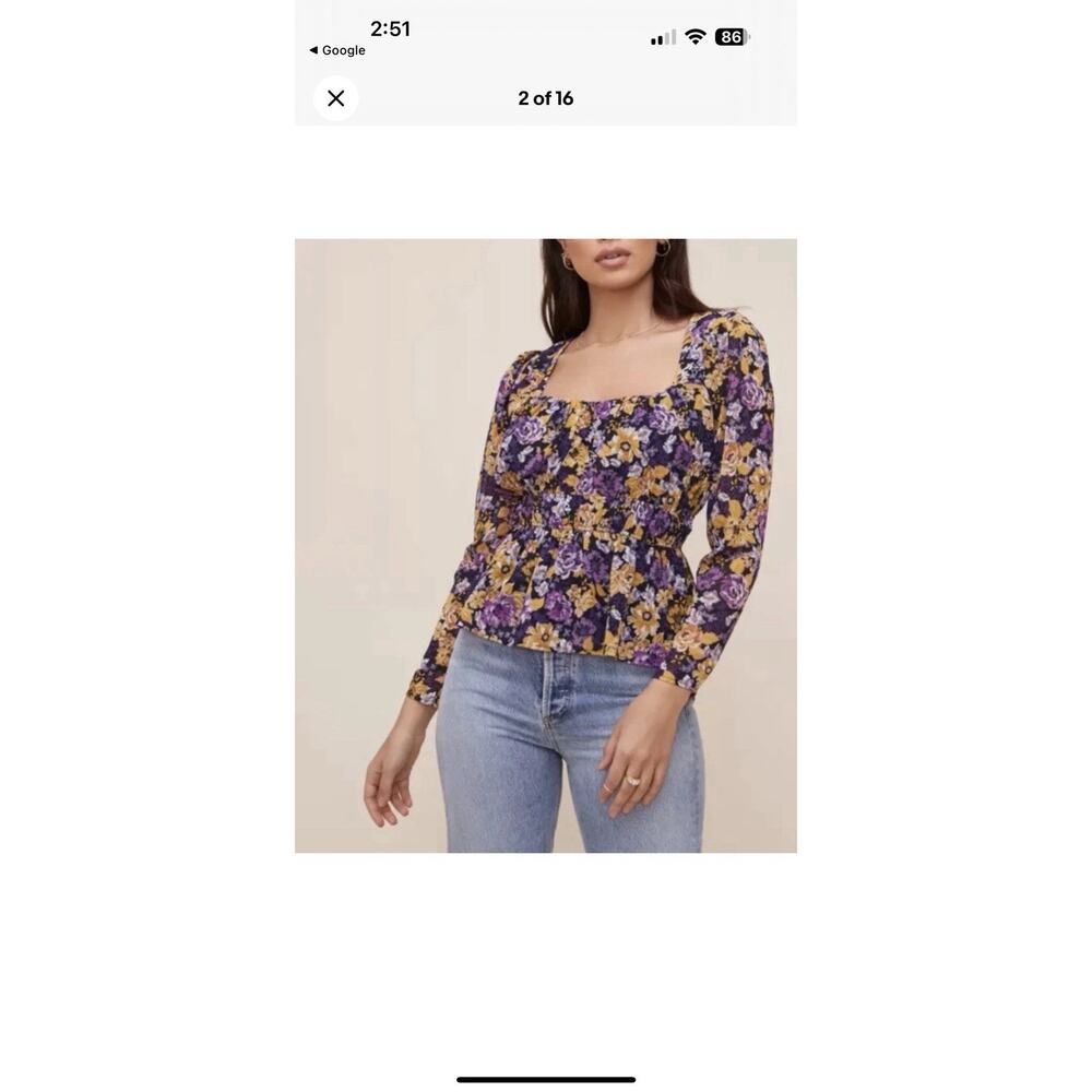 ASTR the Label Floral Cinched Waist Long Sleeve Blouse Top Size L Boho Summer